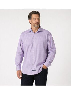 English Laundry Shirt Mens 17 32/33 Lavender Checkered Flip Cuff Dress Button Up